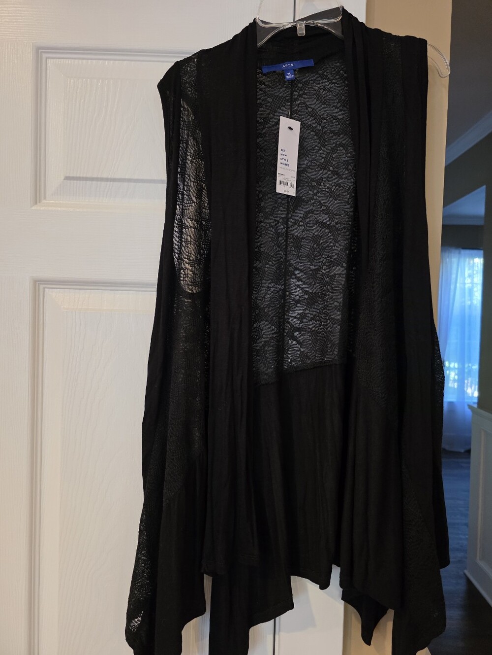 Apt. 9 Black Lace-Back Sheer Draped Cardigan Size Xl New With Tags